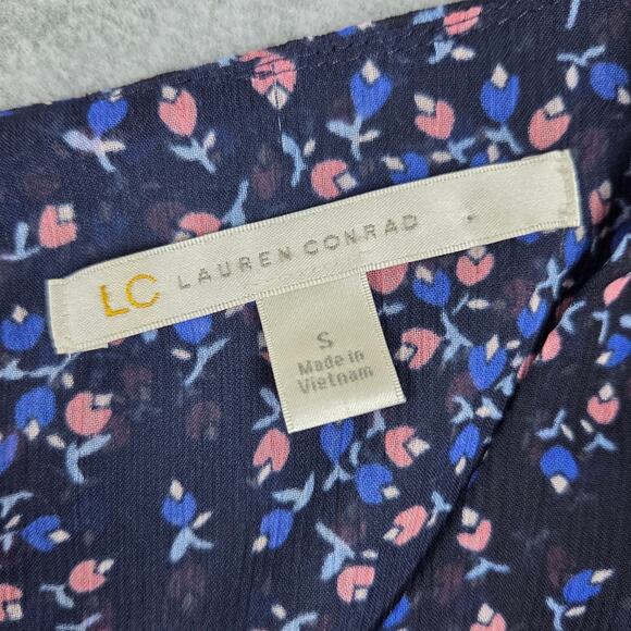 LC Lauren Conrad Blouse Womens Size Small Blue Floral Long Sleeve - Picture 8 of 12